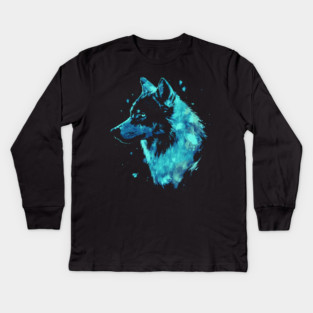Neon Wolf - Ice Blue - Monochromatic Winter Kids Long Sleeve T-Shirt