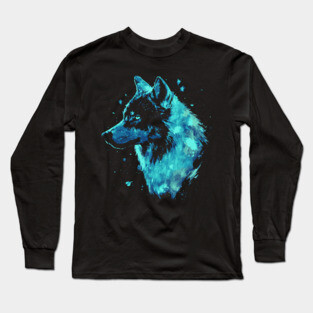 Neon Wolf - Ice Blue - Monochromatic Winter Long Sleeve T-Shirt