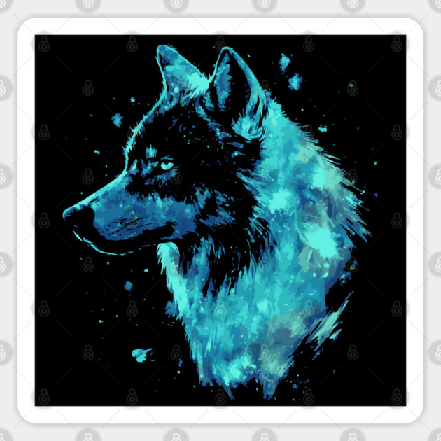 Neon Wolf - Ice Blue - Monochromatic Winter Sticker by TuncGK