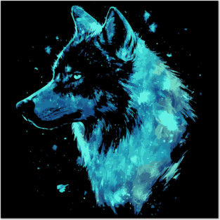 Neon Wolf - Ice Blue - Monochromatic Winter Posters and Art