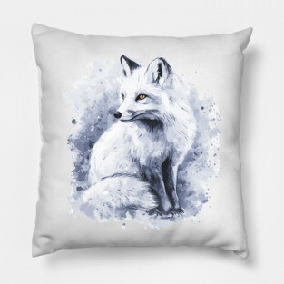 Polar Fox - Monochromatic Winter - Watercolor Vintage Pillow