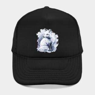 Polar Fox - Monochromatic Winter - Watercolor Vintage Hat