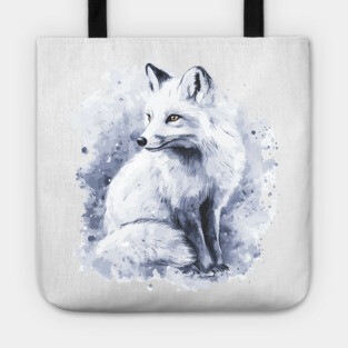 Polar Fox - Monochromatic Winter - Watercolor Vintage Tote