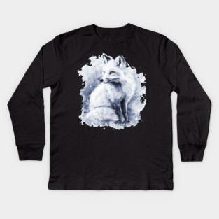 Polar Fox - Monochromatic Winter - Watercolor Vintage Kids Long Sleeve T-Shirt
