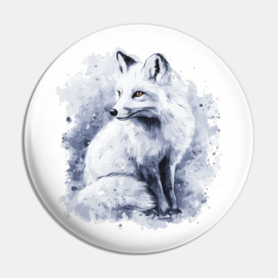 Polar Fox - Monochromatic Winter - Watercolor Vintage Pin