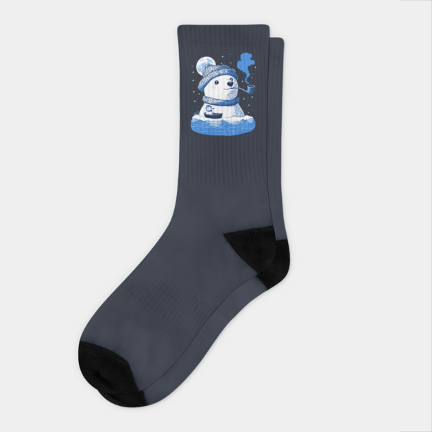 Polar Bear Smoking Pipe - Monochromatic Winter Socks by TuncGK