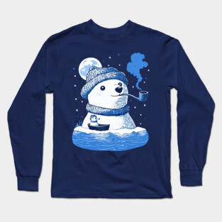 Polar Bear Smoking Pipe - Monochromatic Winter Long Sleeve T-Shirt