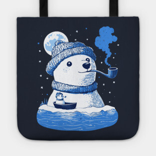 Polar Bear Smoking Pipe - Monochromatic Winter Tote
