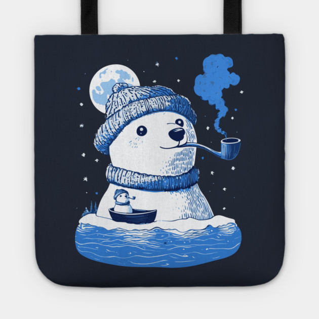 Polar Bear Smoking Pipe - Monochromatic Winter Tote by TuncGK