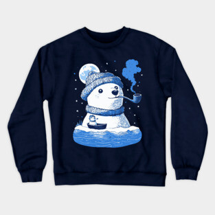 Polar Bear Smoking Pipe - Monochromatic Winter Crewneck Sweatshirt