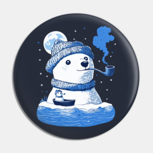 Polar Bear Smoking Pipe - Monochromatic Winter Pin