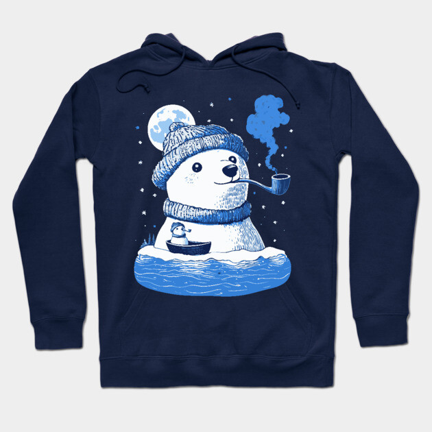 Polar Bear Smoking Pipe - Monochromatic Winter Hoodie by TuncGK