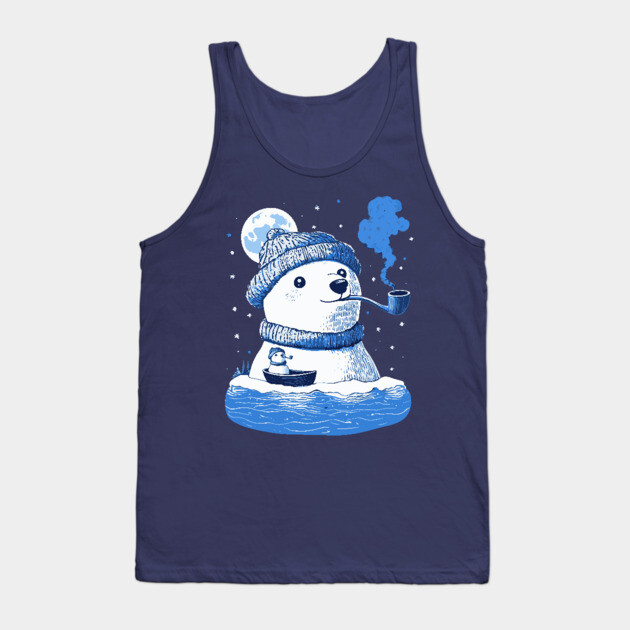 Polar Bear Smoking Pipe - Monochromatic Winter Tank Top by TuncGK
