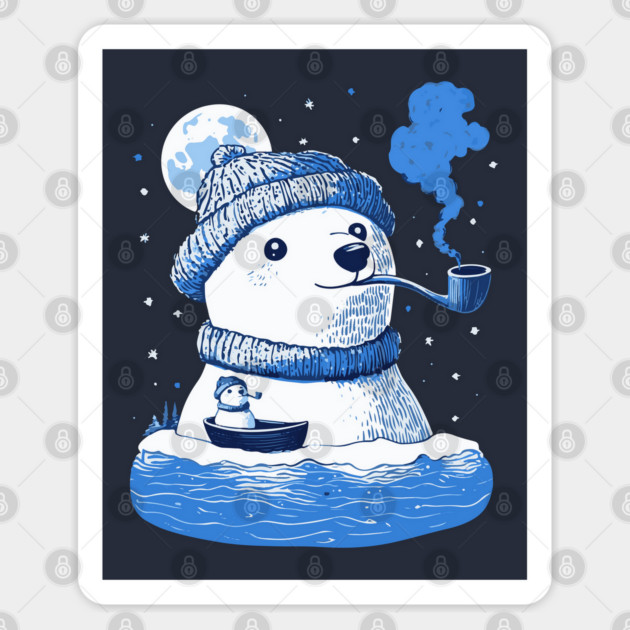 Polar Bear Smoking Pipe - Monochromatic Winter Sticker by TuncGK