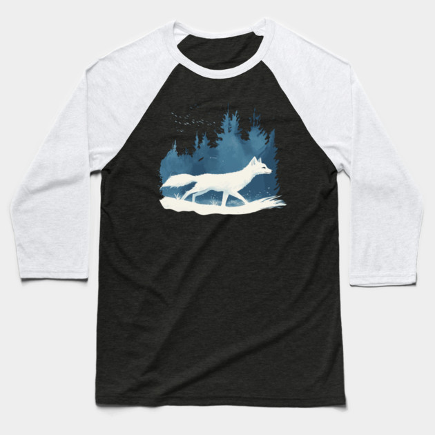 Arctic Fox - Monochromatic Winter Baseball T-Shirt by TuncGK