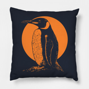 Retro Penguin - Orange Monochrome Winter Pillow