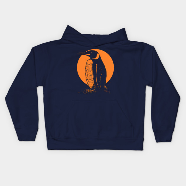 Retro Penguin - Orange Monochrome Winter Kids Hoodie by TuncGK