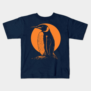 Retro Penguin - Orange Monochrome Winter Kids T-Shirt