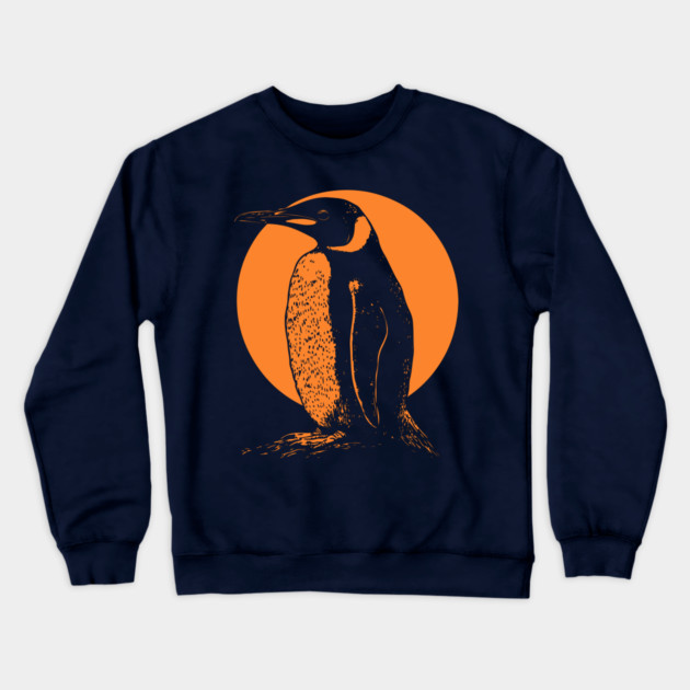 Retro Penguin - Orange Monochrome Winter Crewneck Sweatshirt by TuncGK