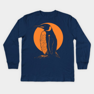 Retro Penguin - Orange Monochrome Winter Kids Long Sleeve T-Shirt