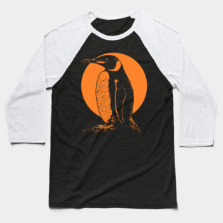 Retro Penguin - Orange Monochrome Winter Baseball T-Shirt