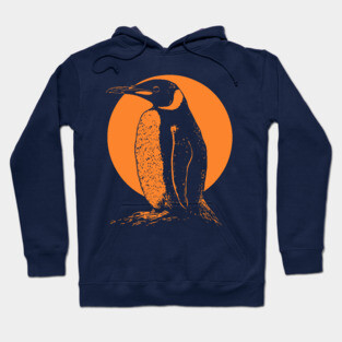 Retro Penguin - Orange Monochrome Winter Hoodie