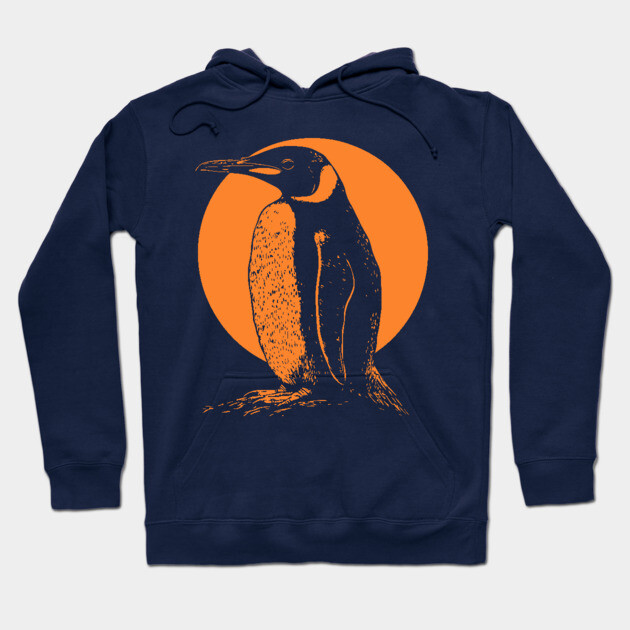 Retro Penguin - Orange Monochrome Winter Hoodie by TuncGK