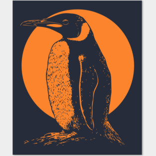 Retro Penguin - Orange Monochrome Winter Posters and Art