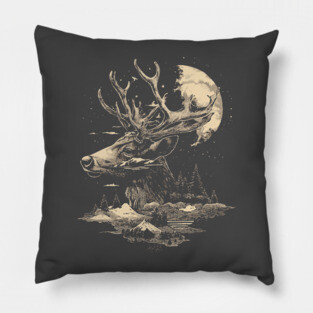 Dear Surreal Deer - Monochromatic Winter Pillow
