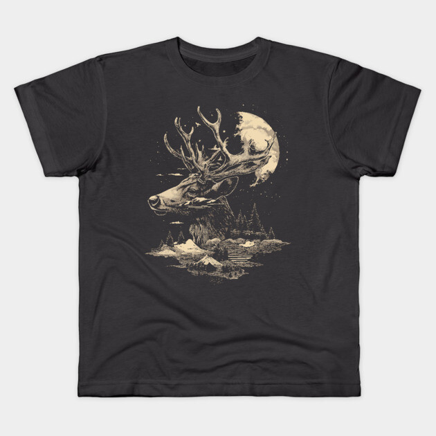 Dear Surreal Deer - Monochromatic Winter Kids T-Shirt by TuncGK