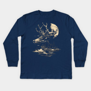 Dear Surreal Deer - Monochromatic Winter Kids Long Sleeve T-Shirt