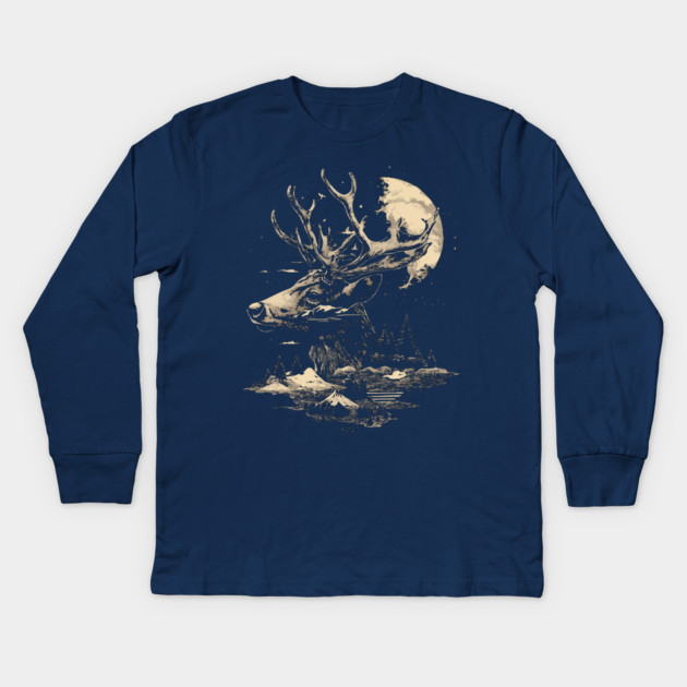 Dear Surreal Deer - Monochromatic Winter Kids Long Sleeve T-Shirt by TuncGK