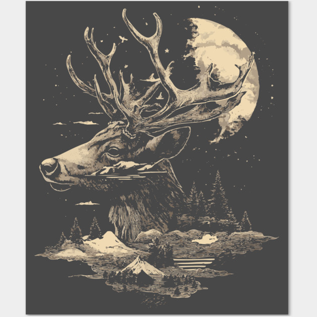 Dear Surreal Deer - Monochromatic Winter Wall Art by TuncGK