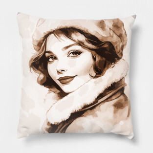 Vintage Watercolor Elegant Lady Pillow