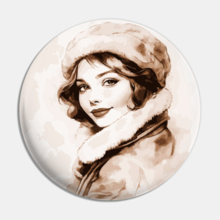 Vintage Watercolor Elegant Lady Pin