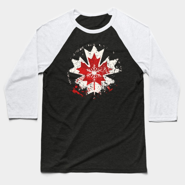 Canadian Winter - Maple Leaf Snowflake Baseball T-Shirt by TuncGK