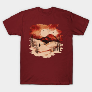 Crimson Winter - Red Vintage Landscape T-Shirt