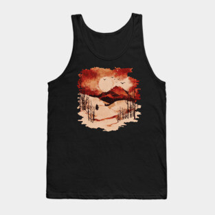 Crimson Winter - Red Vintage Landscape Tank Top