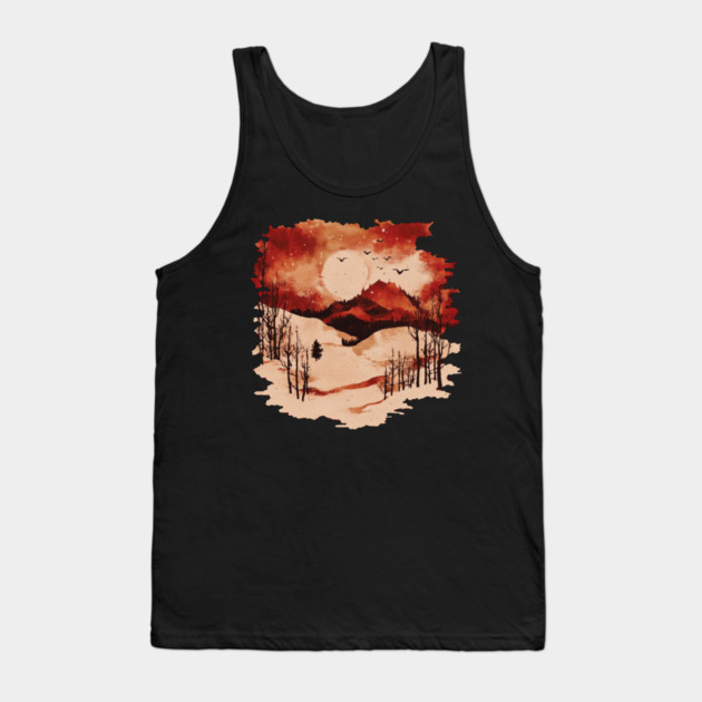 Crimson Winter - Red Vintage Landscape Tank Top by TuncGK