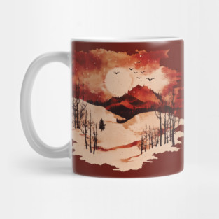 Crimson Winter - Red Vintage Landscape Mug