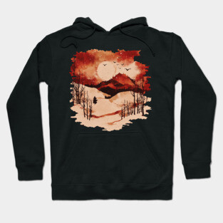 Crimson Winter - Red Vintage Landscape Hoodie