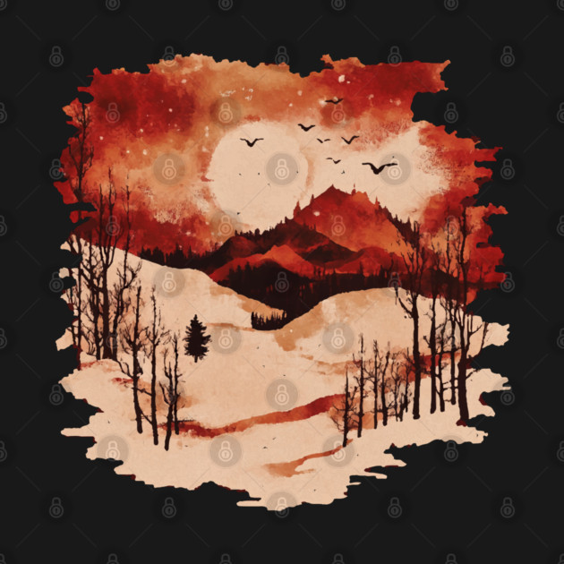 Crimson Winter - Red Vintage Landscape by TuncGK