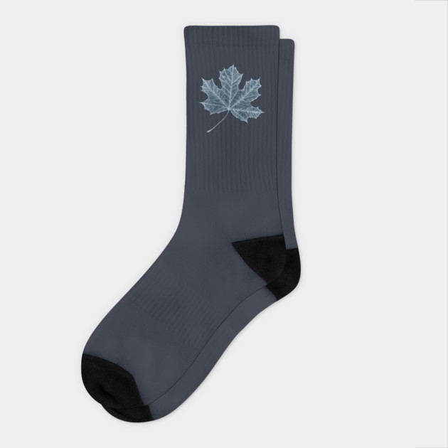 Frozen Maple Leaf - Elegant Ice Blue Monochrome Socks by TuncGK