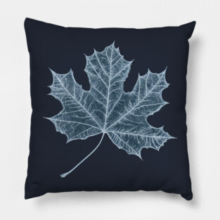 Frozen Maple Leaf - Elegant Ice Blue Monochrome Pillow