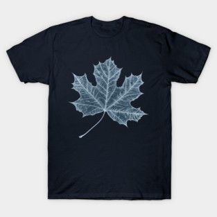 Frozen Maple Leaf - Elegant Ice Blue Monochrome T-Shirt