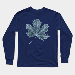 Frozen Maple Leaf - Elegant Ice Blue Monochrome Long Sleeve T-Shirt