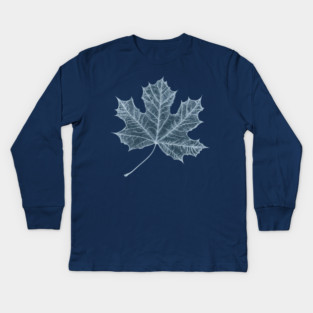 Frozen Maple Leaf - Elegant Ice Blue Monochrome Kids Long Sleeve T-Shirt