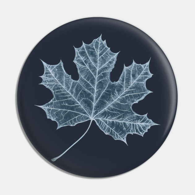 Frozen Maple Leaf - Elegant Ice Blue Monochrome Pin by TuncGK