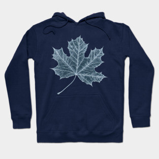 Frozen Maple Leaf - Elegant Ice Blue Monochrome Hoodie