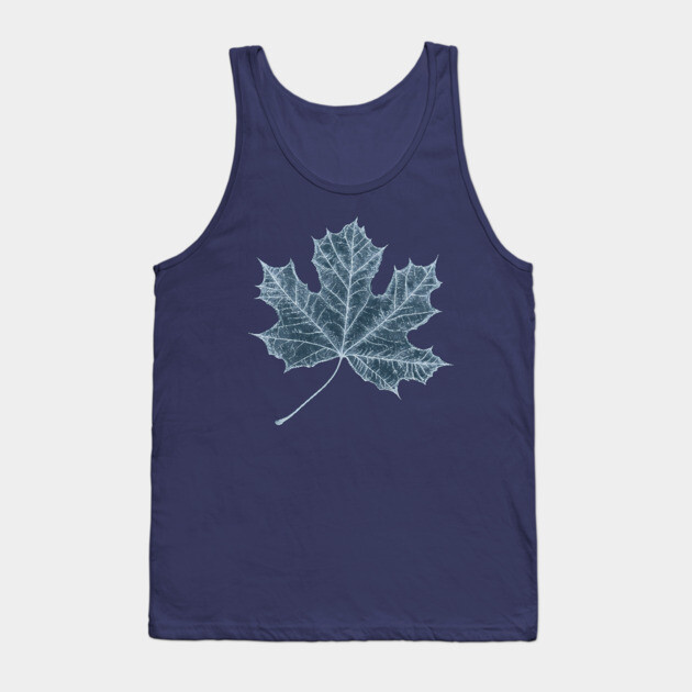 Frozen Maple Leaf - Elegant Ice Blue Monochrome Tank Top by TuncGK